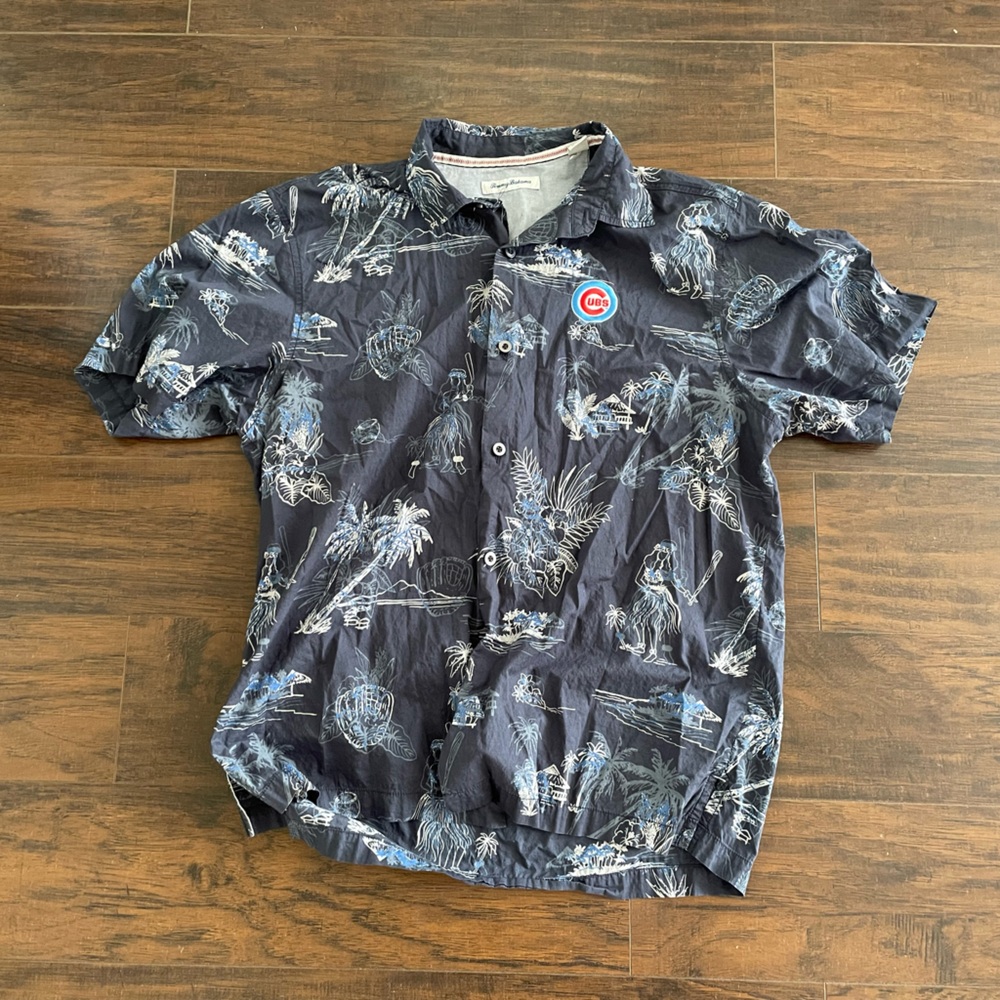 Tommy Bahama Shirt MLB Cubs Polo Blue Floral Short Sleeve Reversible Size XXL
